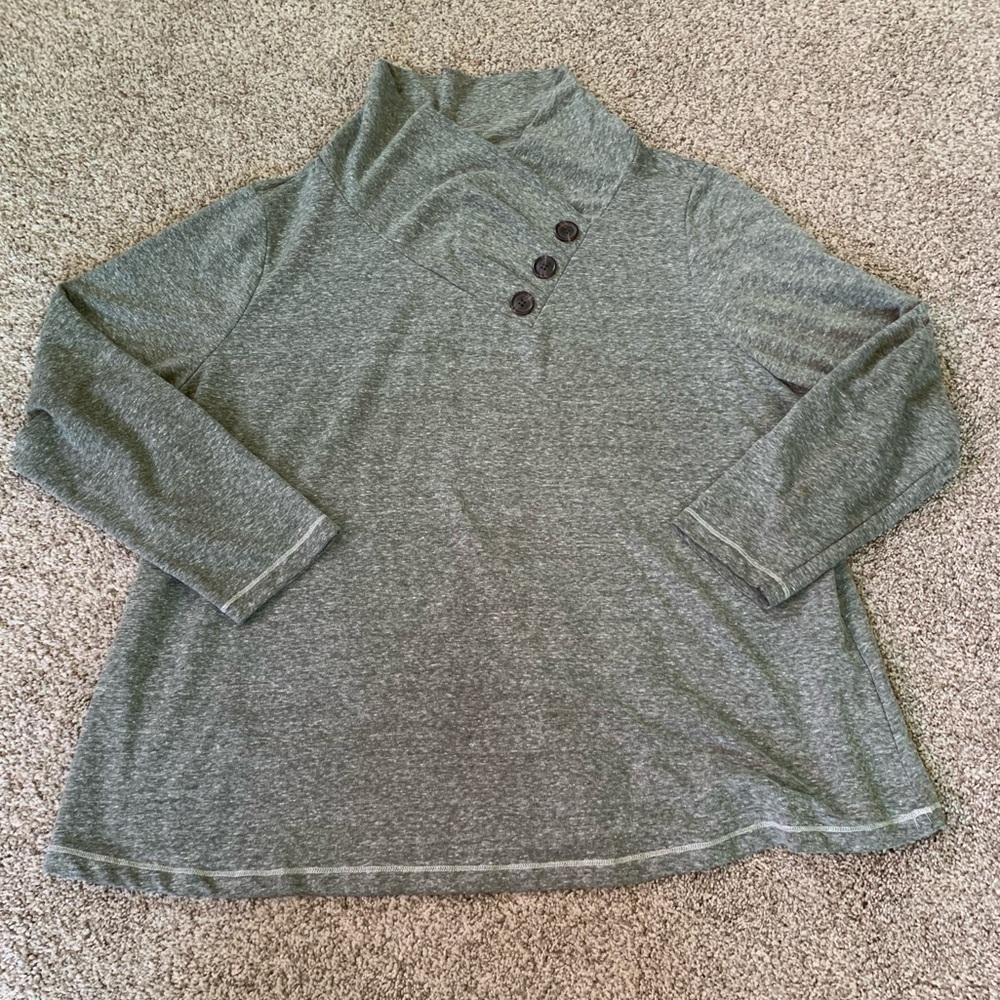 Soft Surroundings Heathered Olive Green Buttonneck Pullover